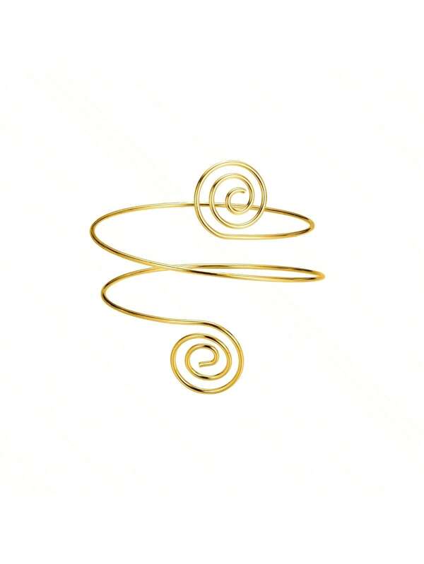 1 Pc Fashionable Metal Armband With Spiral Design For Adjustable Fit Suitable For Women's Daily Wear.