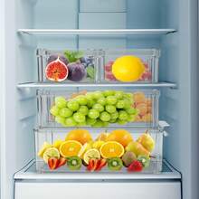 Set di 7 contenitori impilabili per frigorifero con coperchio, contenitori trasparenti in plastica per frutta e verdura, congelatore, dispensa e credenza.