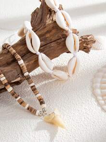 2pcs Bohemian Style Shell & Coconut Beaded Necklace - Multicolor - View 4