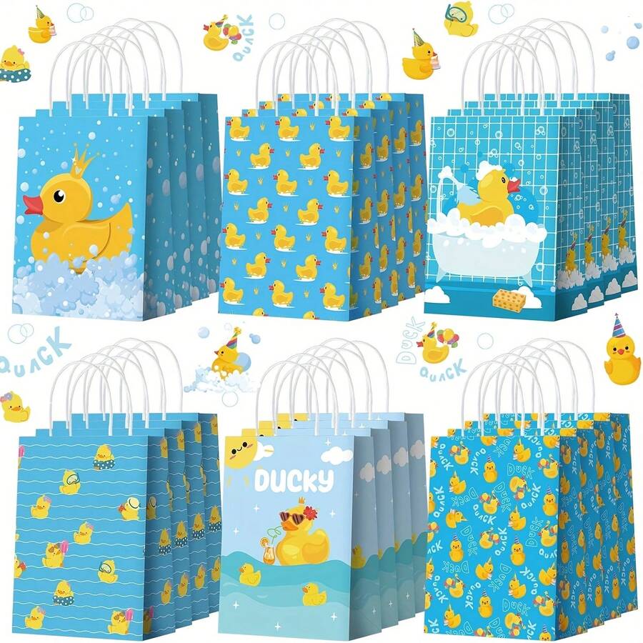 6/12/24pcs Duck Paper Bags With Handles, Rubber Duck Gift Bags, Party Favor Boxes, Birthday Supplies, Blue - Multicolor - View 1