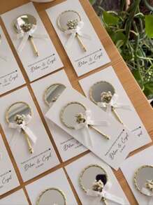 1/3/15pcs,Decorations, Figurines, And Gifts For The Saudi National Day Celebration.Thick And High-Quality Retro European Style Single-Sided Portable Mini Mirror With Metallic Luster, Paired With Lace Bow And Mini Dried Flower, Equipped With Butterfly Handle, Suitable For Wedding Souvenirs, Blessing Gifts, Makeup, Travel, Camping, And Is A Gift For Colleagues And Students. May God Bless You With Happiness Through This Mirror. - Multicolor - View 7