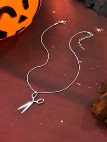 1 件时尚复古哥特式剪刀和蛇骨链项链，用途广泛 - 復古銀色 - 查看 4