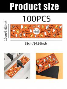 1pc 10*38cm (3.93*14.96inch) Halloween Decorative Sink Mat, Pumpkin & Ghost Print Kitchen Sink Countertop Protector Pad, Adding Holiday Atmosphere, Halloween Home Party Decor, Cute Orange BOO Theme - Multicolor - View 11