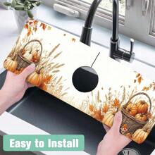 Faucet Splash Guard, Autumn/Halloween Style, Bathroom Faucet Splash Mat To Set Holiday Atmosphere, Anti-Moisture Anti-Slip Faucet Mat, Kitchen Countertop Accessory, Kitchen & Dining Table Accessory, Sink Drain Mat, Absorbent & Anti-Slip Multifunctional