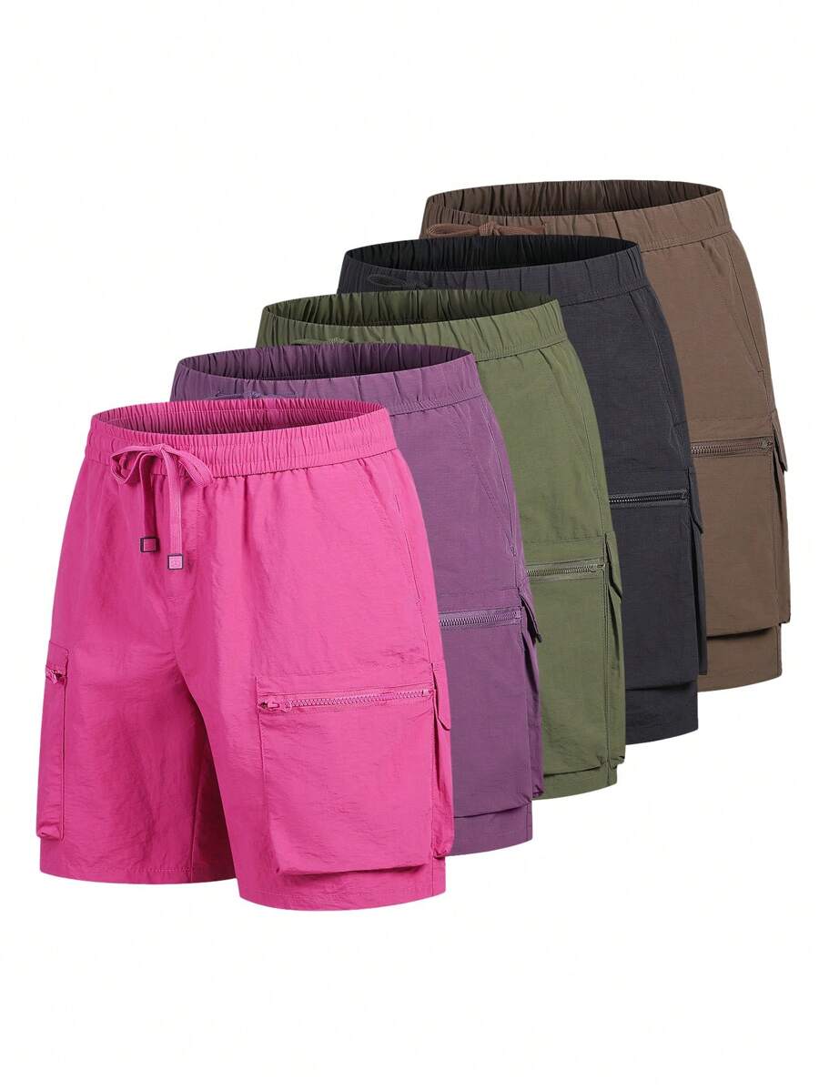 Men's Solid Color Casual Pants Comfortable And Breathable Zippered Pocket Design Suitable For Casual Wear - 粉色 - 查看 1