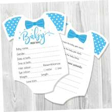 20 French Baby Shower Prediction Cards, Original Gender Guessing Game For Baby Girl Boy Birth, Prenatal Party Gender Reveal Pregnancy Announcement Baby Clothes With Green Leaves