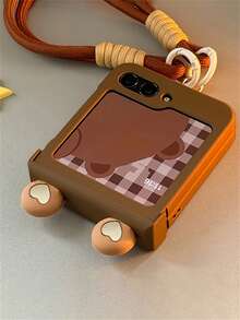 Ốp lưng điện thoại màu nâu mờ hình trái tim dễ thương có giá đỡ tai nghe, tương thích với Samsung Galaxy Z Flip7 Flip6 ZFlip5 ZFLIP4 Flip3, kèm dây đeo nylon chống rơi, có thể gập lại, vỏ cứng PC. - màu nâu - Xem 5