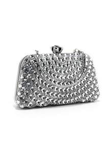 Women's Evening Clutch Bag With Crystal Stones, Suitable For Weddings, Parties, Galas, Birthday Gifts, Fits Smartphone And Cosmetics, Large Capacity - Silver - View 7