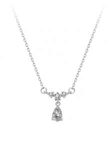 1pc S925 Sterling Silver Teardrop Shaped Gemstone Pendant Necklace, Showcases Elegant Charm, High Quality Jewelry, Suitable For Women's Daily, Party And Anniversary Outfits