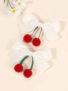 2pcs Cherry Hair Bows For Girls White Cherry Bow Alligator Clips Cute Sweet Bow Hair Clips Baby Toddlers Vacation Gifts Bow Barrettes Lovely Fruit Bow Hair Clips Teens Hair Accessories
