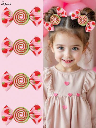 2 Stücke Erdbeerbonbon Haarschleifen-Clips, bunte Stoff-Bonbon-Dekor Haarclips für Mädchen, Mode Alligatorspangen Haaraccessoires als Muttertagsgeschenk