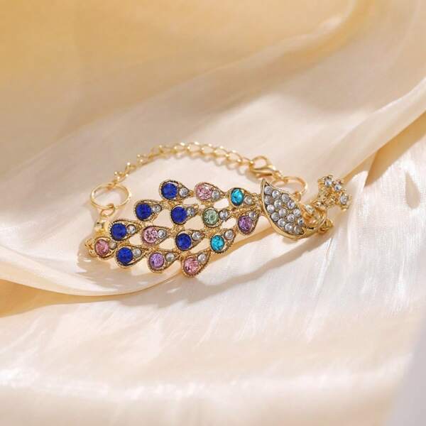 Korean Version New Retro Fashion Multi-Layer Shiny  Peacock Adjustable Bracelet