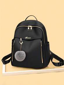 时尚百搭双肩包，带毛球挂饰 - 上学必备！女士休闲单肩包、旅行双肩包、学生书包、单肩包（带/不带毛球）