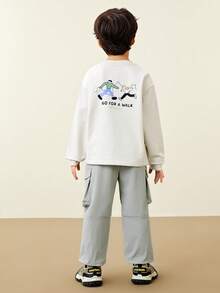 mini bala 男童工装卫衣套装 2025 秋季长袖 + 裤子 - 淺卡其 - 查看 3