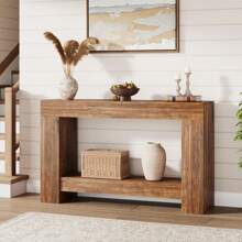 120 Cm Long Console Table For The Entrance Area, Large 2-Tiered Sofa Table With Storage Space, Country-Style Console Table, Wooden Entry Table For Living Room, Entrance Area, Hallway - 棕色 - 查看 2