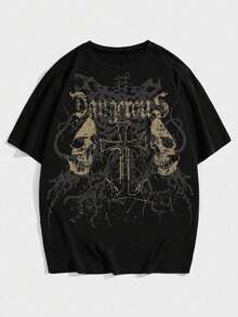 Men's Dark Skull And Cross Gothic T-Shirt 100% Cotton - 黑色 - 查看 1