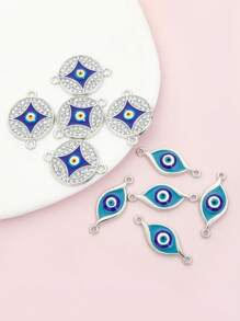 10 件邪恶之眼设计几何连接器饰物，镶嵌闪亮水钻，铜币/土耳其恶魔之眼形滴油合金双吊坠 - 护身符和幸运珠宝手链项链钥匙扣 DIY 配件 - 非常适合手工制作的创意特色工艺项目 - 惡魔之眼 - 查看 5
