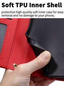 AWQUER 适用于三星Galaxy手机的钱包式翻盖保护套，适用于17E/17Air/16E/16/15/14/13/12/Mini/11 Pro/X/XS Max/XR/8/7/6 Plus/SE（2020/2022款），带信用卡槽，PU皮革材质，国际版，非国内版 - 紅色 - 查看 9