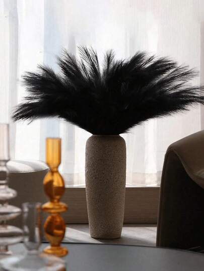 10/20/100PCS Black Faux Pampas Grass Stems - Artificial Reed Plant Plume Decor, Realistic Fluffy Feathers Style For Boho, Modern & Minimalist Home Decor | Soft & Elegant Vase Filler For Living Room, Bedroom, Dining Room, Office, Wedding Centerpieces,Fall Decor,Wedding Decor