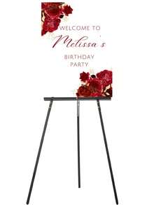 1pc 2025 Personalized Editable Red And Gold Flower Birthday Welcome Sign Customized (50*70cm), Red And Gold Rose Birthday Welcome Sign, Personalized Flower Birthday Party Welcome Poster, Birthday Welcome Poster Welcome Sign, Customized Birthday Party Poster, Personalized Outdoor Wedding Banner, Unplugged Wedding Welcome Sign, Multiple Sizes To Choose From - Multicolor 1 - View 3