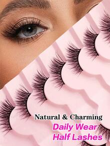 Waloshow 7pcs/10pcs Set Black & Transparent Criss-Cross Winged False Eyelashes - Black - View 4