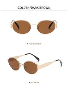 3pcs Metal Frame Oval Retro Fashion Glasses, Fashionable Design For Women Beach Accessories, Classic Style, Suitable For Outdoor Travel, Beach Vacation, Casual Wear, Driving Glasses, Summer Fashion, Sunshade, Elegant Decoration, Family Travel, Vacation, Summer Beach Vacation, Outdoor Travel - 彩色 - 查看 5