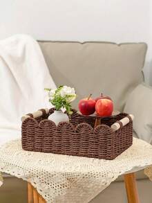 1 件编织收纳篮，扇形边缘设计，手持收纳篮，适用于马桶水箱顶架、浴室、客厅、卧室、梳妆台、家居装饰、浴室配件、桌面整理和收纳、礼品篮、理想礼物 - 彩色 - 查看 3