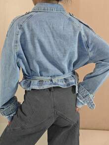 Women's  Denim Jacket - 淺藍色 - 查看 3