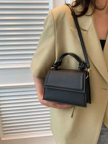 1 buc. Geantă pătrată mică, de înaltă calitate, din PU, cu design francez de nișă, pentru navetiști, culoare solidă, 2025, geantă crossbody versatilă nouă, - Negru - Vizualizare 2