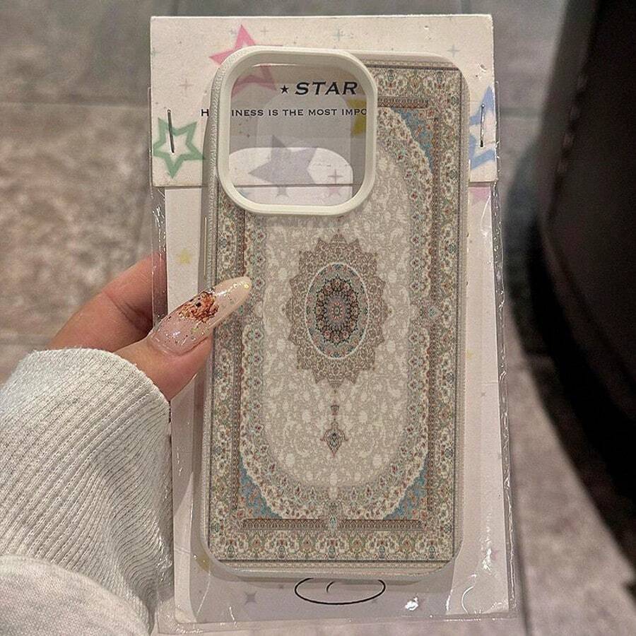 1 pieza Funda de teléfono con patrón floral blanco retro de material TPU compatible con iPhone/teléfonos, resistente al agua, a los golpes, a las caídas y a los arañazos