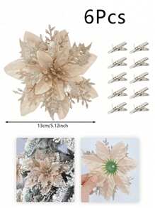 6/12/18/24PCS Christmas Artificial Flower Heads Sparkling Christmas Flowers For Home Weddings Parties Christmas Trees Garlands DIY Holiday Decoration Home Decor Christmas Decorations Room Decor