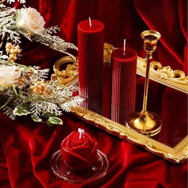 1PC, European-Style Pinstripe Fine Tooth Soybean Mixed Aromatherapy Candle Column Art Candle Wedding Table Decoration/Dull Fragrance Candle Decoration/Home Decoration Candle