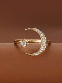 1pc EU/Middle East Style Sun & Moon Design, 2025 Fashion/Mythical Motif, High-Quality Copper Micro-Inlaid Cubic Zirconia Open Ring, Suitable For Women In College, Business, Casual, Nightclub, Daily Wear