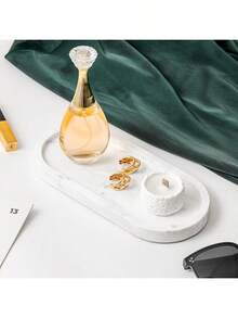 WORHE Natural Marble Vanity Tray Italy Oval Stone Trays For Candles Perfume, Decorative  Dish For Small Items, Countertop Storage Organizer For Home Bathroom Kitchen Matte Surface White (BH101) - White - View 9