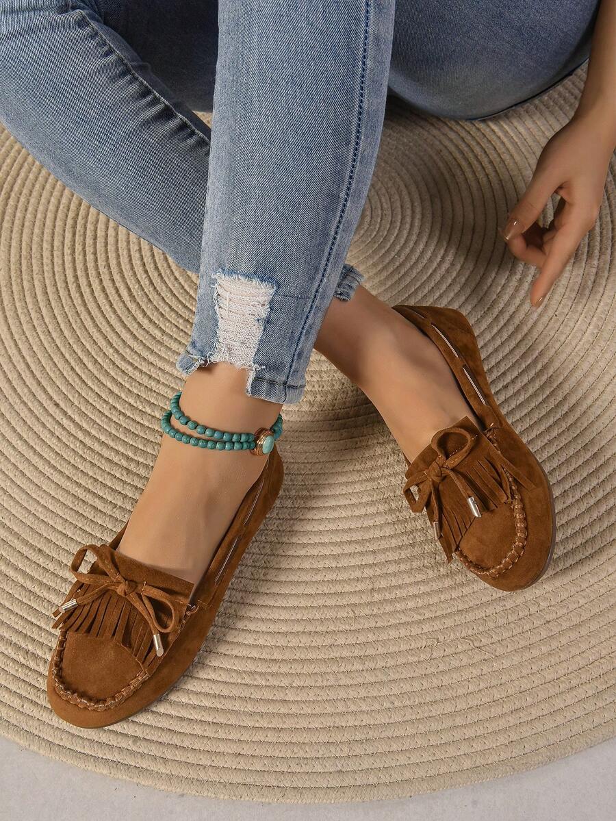 2025 New Lightweight Tassel Round Toe Comfortable Flat Non-Slip Soft Bottom Casual Loafers, Suitable For Mothers