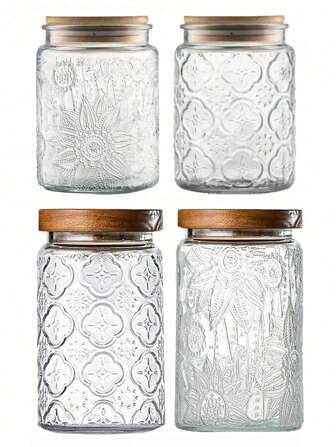 1pc Vintage Covered Glass Jar, 23 Ounces (Approximately 671.9 Grams) /32-Ounce (Approximately 947.2 Milliliters)Sealed Glass Storage Jar, Glass Food Storage Container, Suitable For Kitchen Counter, Pantry, Decorative Jar, And Cute Jar For Coffee, Tea, Sugar And Candies 32-Ounce (Approximately 947.2 Milliliters)