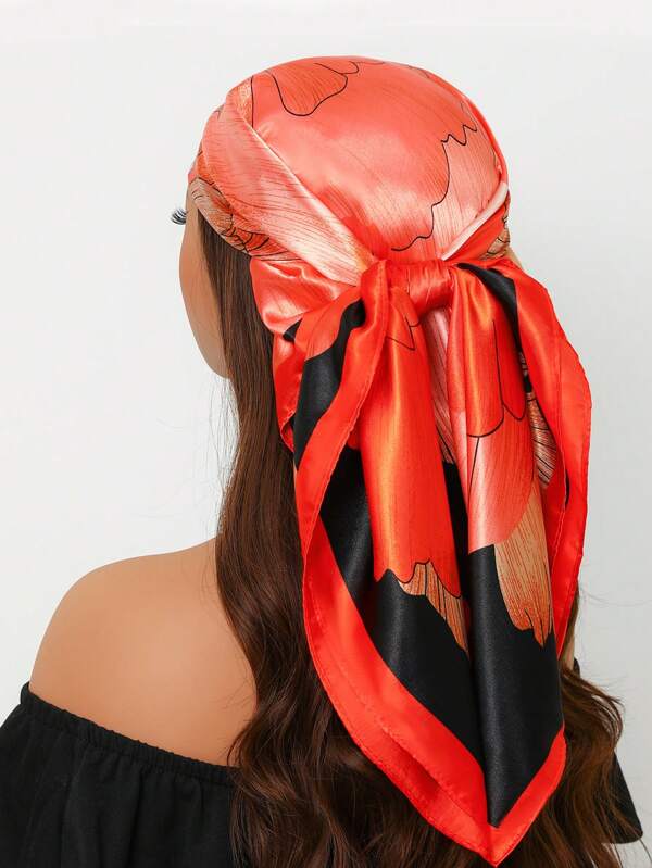 1pc Floral Print 90x90cm Square Scarf, New Style Spring Bandana, Versatile For Women, Waist Belt, Hair Band, Headband, Fashion Neckerchief