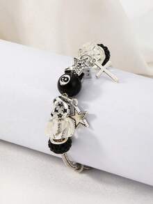 1 件时尚水钻串珠吊坠手链，配黑色 8 号球和十字架吊坠，适合女孩 - 黑色 - 查看 3