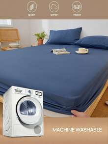 3 件深蓝色柔软舒适床上用品套装（1 张床单 + 2 个枕套），适合卧室和客房，四季皆宜