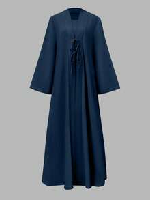 Women's Elegant Middle Eastern Style Sleeveless Robe And Bowknot Long Cardigan Two Pieces Set Eid Spring - Navy Blue - View 2