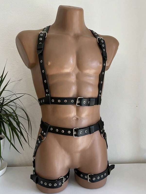 1 pieza Arnés de muslo estilo sexy de calle para hombre, cinturón liguero de cuero sintético PU para vestidos, accesorios de fiesta