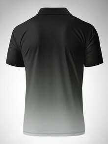 Plus Size Men's Gradient Print Casual Fashion Short Sleeve Polo Shirt - Black - View 3