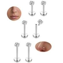 6pcs Stainless Steel Cubic Zirconia Lip Studs Labret Nose Studs, Tragus Helix Ear Piercing Jewelry 6mm 8mm 10mm Bar Length 3 Pairs Set - Silver - View 12