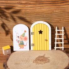 Wooden Cartoon Elf Door, Mini Ladder Decoration Fairy Tale Door Ornament, Colorful Love Elf Door Home Decoration Commemorative Photo Props, Christmas And Halloween Birthday Gifts - Multicolor - View 11