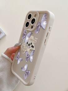 1 件厚薰衣草蝴蝶报纸印花穿孔设计相机保护防摔手机壳适用于 11 Pro Max/12 Pro Max/13 Pro Max/14 Pro Max/15 Pro Max/16 Plus/16 Pro Max、16E、Galaxy A55/A15/S24 Ultra、Redmi、OPPO/Realme、VIVO、Infinix、Honor、MOTO、OnePlus - 白色 - 查看 5