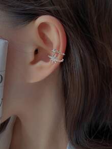 1pc Asymmetric Octagonal Ear Clip Earrings For Women, Fashion Unique Personalized Delicate Earring Suitable For Daily Wear, Gatherings & Parties - Silver - View 4