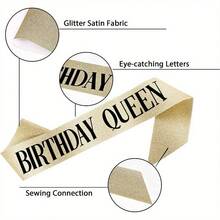 女士优雅水钻生日皇冠和绶带套装 - 闪亮金色头饰配“生日女王”牌匾，非常适合舞会、婚礼和庆典，生日派对配饰 | 闪亮皇冠 | 耐用金属皇冠，生日派对装饰品 - 彩色 - 查看 9