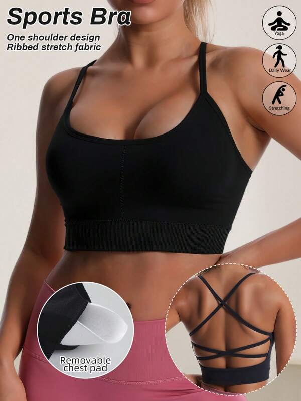 Sports Yoga Backless Bras For Women Push Up Seamless Workout Bra Wireless Solid Comfortable Gym Bralette Top Sexy Halter Strappy Sport Studio Underwear Padded Removable Bralette Gym Workout Minimal Yoga Tops