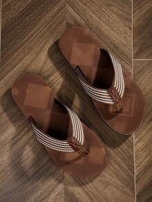 男士棕色人字拖凉鞋，夏季户外防滑2025新款休闲布带沙滩拖鞋，尺码偏小 - 彩色 - 查看 1