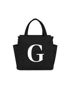 1pc Thermal Bag Double Pocket Lunch Box Bag Large Capacity Print Students Meals Insulated Cooler Bag, Portable Travel Picnic Bag,White Letter Decoration,Thermal Lunch Bag For Office School Lunch Bags Insulated Lunch Bag For Lunchbox Lunch Container For Work Office Holiday For Vacation For Men For Women For Camping School Lunch Box Multifunctional(A-Z) Bag For School School Accessories School Stuff Lunch Bag For Women - Black - View 29